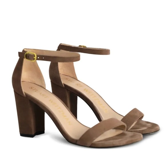 Stuart Weitzman Shoes - Stuart Weitzman Nearlynude Suede Block Heel Ankle Strap Sandals in Brown sz 10